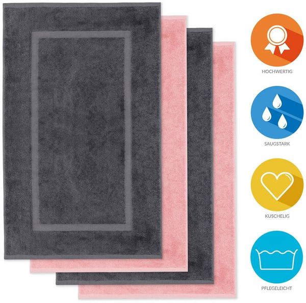 Lavea Badematte 4er Set Badeteppiche Elena Frottee 50x80 cm Badvorleger, 100% Baumwolle, 500 g/m² Frottier, weich & saugstark, pflegeleicht