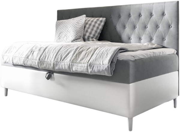 MEBLINI Kinderbett mit Bettkasten FILIPPO 2 90x200 – H3/Grau Samt Gepolstert Einzelbett mit Matratze - Polsterbett mit Stauraum - Bett mit Kopfteil – Stauraumbett