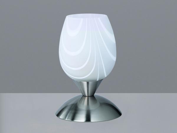 Tischleuchte CUP II, Ø12cm Glas Weiß marmoriert, Sockel Silber Touchfunktion