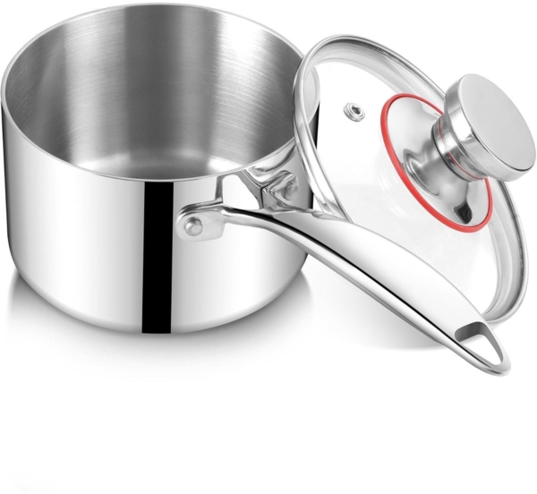 Kochtopf 18cm 3-Schicht Edelstahl Stielkasserolle mit Deckel 2,5L Induktion