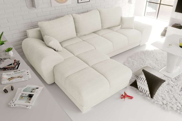 99rooms Antalya Ecksofa Cordstoff POSO Creme Links mit Schlaffunktion