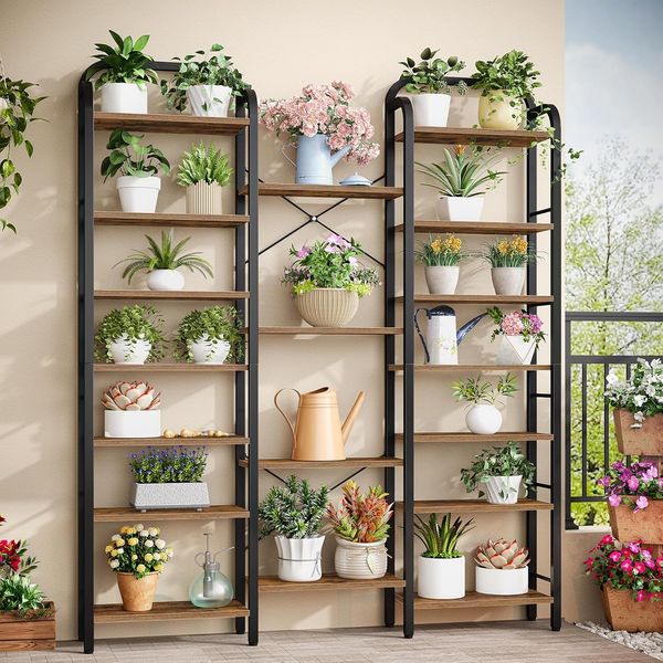 Bücherregal, 6 Tier 18 Fächer Baumförmiges Bücherschrank, Standregal, Verstellbare Offene Ablagen, für Arbeitszimmer, Wohnzimmer, Vintage Braun-Schwarz, 24 x 152 x 198,5 cm