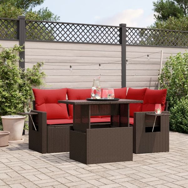 vidaXL 5-teiliges Gartensofa-Set mit Kissen, braun, Polyrattan 3267884