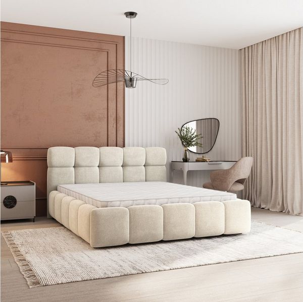 Masseno Polsterbett FARU 160x200 cm gelb (mit Bettkasten und Lattenrost)