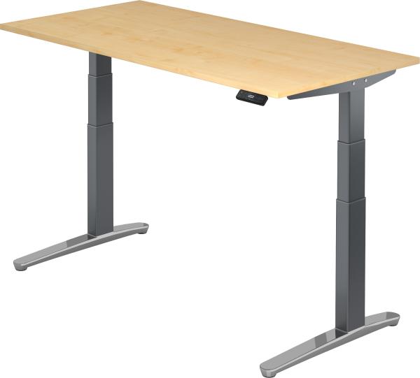 bümö elektrisch höhenverstellbarer Schreibtisch 160x80 cm mit Memory-Steuerung - Design Schreibtisch höhenverstellbar elektrisch, elektrischer Schreibtisch Ahorn, Gestell graphit/alu, XBHM16-3-GC