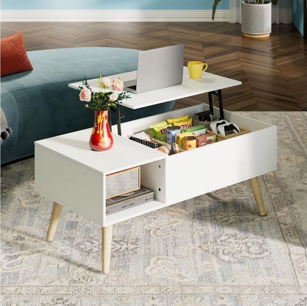 WLIVE Couchtisch höhenverstellbar mit Stauraum, Lift-Top Wohnzimmertisch 100×50×41-57cm (Packung, Lift-Top-Design), Holzoptik & Metallrahmen, für Wohnzimmer Büro