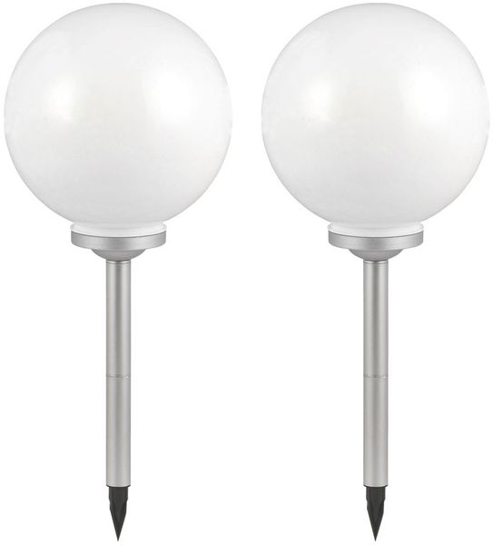 2er Set Solarkugel, Erdspieß, weiß silber, H 66,5 cm