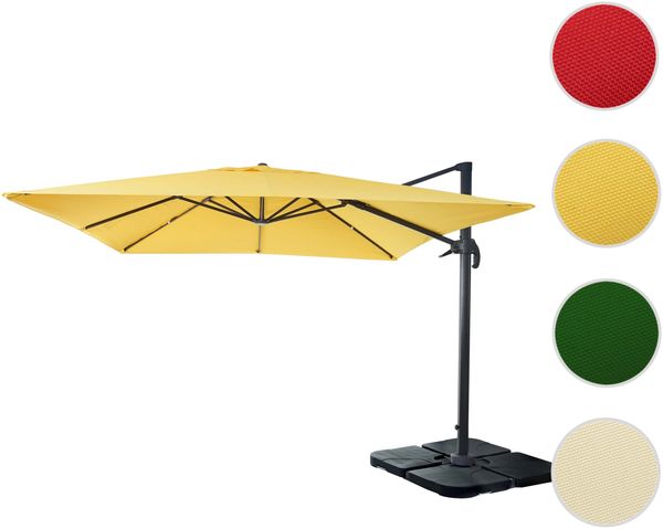 Gastronomie-Ampelschirm HWC-A96, Sonnenschirm 3x3m (Ø4,24m) Polyester Alu/Stahl 23kg ~ gelb mit Ständer Bild 9