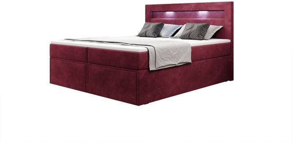 Boxspringbett Amelie mit LED und Stauraum 140x200 Rot H2 (bis 70kg)
