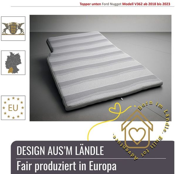 Kaltschaummatratze Topper unten Ford Nugget Modell V362 ab 2018 bis 2023 OEKO-TEX® Grau, BLACK FOREST FOX, HR-Kaltschaum HR40036