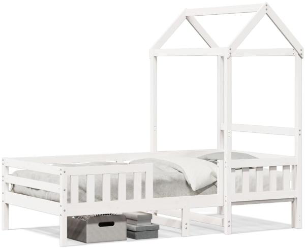 vidaXL Massivholzbett mit Dach Weiß 100x200 cm Kiefer 3282157