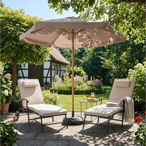 Sekey Balkonschirm Ø 200 cm Sonnenschirm Holzoptik Gartenschirm für Terrasse und Hof, LxB: 200,00x220,00 cm, Stabiler Sonnenschirm knickbar, UV Schutz 50+