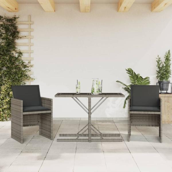 vidaXL 3-tlg. Bistro-Set mit Kissen Grau Poly Rattan 365064