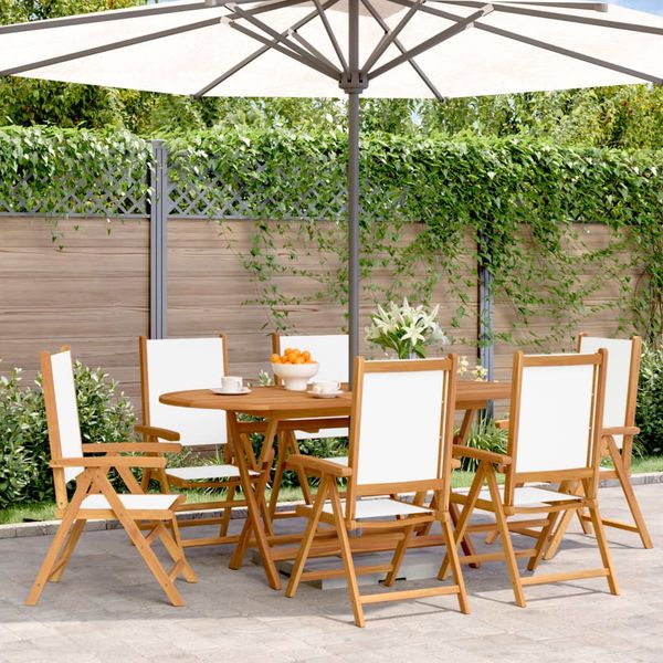 vidaXL Gartenstuhl Verstellbar 6 Stk. Cremeweiß Stoff und Massivholz 3214539