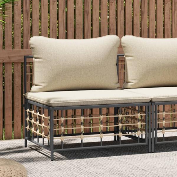 vidaXL Garten-Mittelsofa mit Beige Kissen Poly Rattan 364131