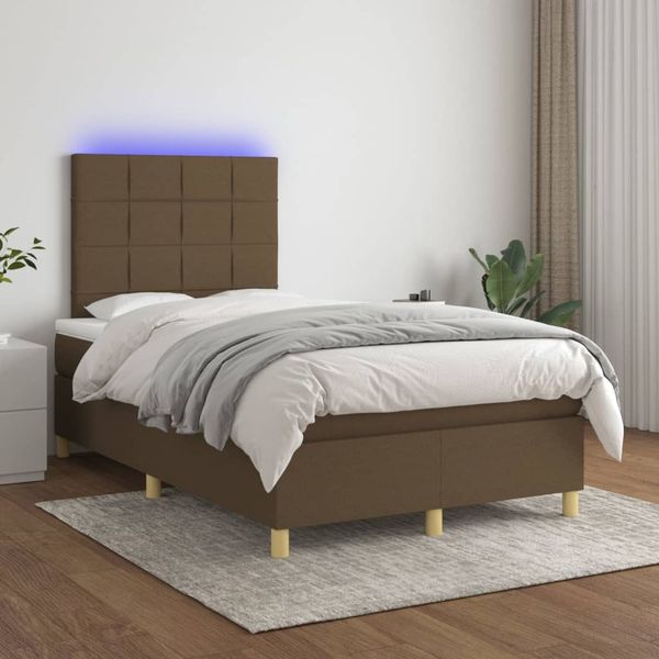vidaXL Boxspringbett mit Matratze & LED Dunkelbraun 120x200 cm Stoff, Härtegrad: H2 [3135424]