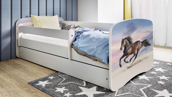 Raumhirsch Furniture Kinderbett 70x140, 80x160, 80x180 cm - Komplettset mit Schublade (Bett für Mädchen, Einzelbett Kinder 2–12, mit Rausfallschutz & Lattenrost), verschiedene Farben & Designs