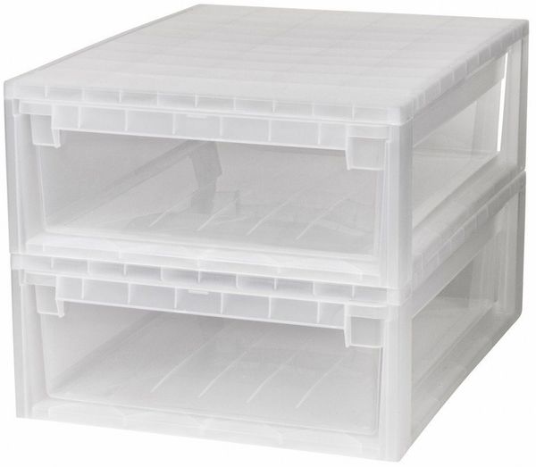 Kreher Schubladenbox Set: 2 x Schubladenbox 52 Größe XL, 22 Liter - extra tief und halbhoch