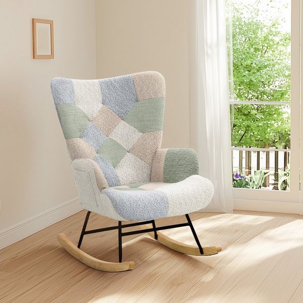FLEXISPOT Schaukelstuhl mit Hoher Rückenlehne & Fußstütze, Relaxsessel, Schaukelsessel (Moderner Schwingsessel mit Holzkufen, mit Seitentasche), Gepolsterter Relaxsessel für Wohnzimmer & Schlafzimmer