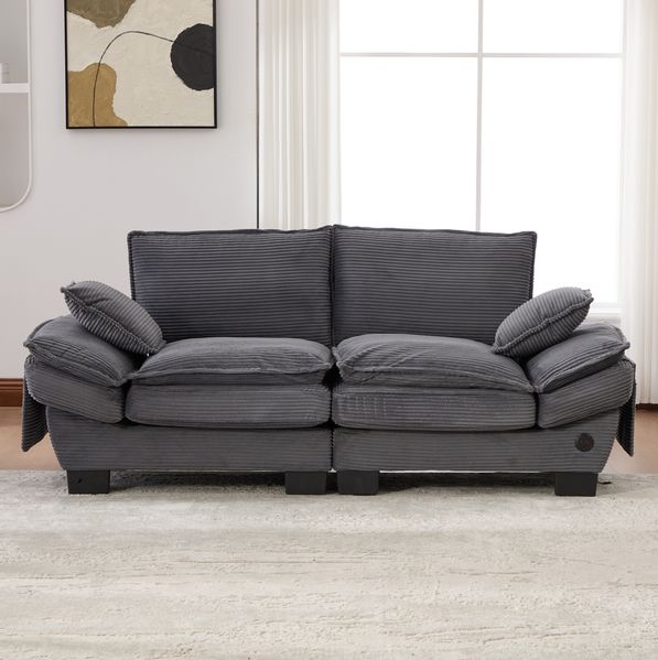 2-Sitzer Sofa 190 x 73 x 84 cm in Dunkelgrau – Corduroy mit USB-C-Anschluss und Seitentaschen