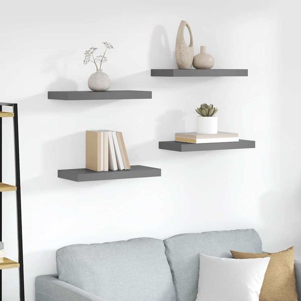 Bücherregal Wand 4 pcs, Schweberegale, Wandregal Hochglanz-Grau 50 x 23 x 3,8 cm MDF