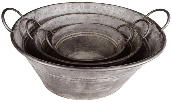 colourliving Blumentopf 3er Set Zinkwannen oval – Verzinkte Pflanzwannen aus Metall, Rustikale Pflanzwannen aus verzinktem Metall