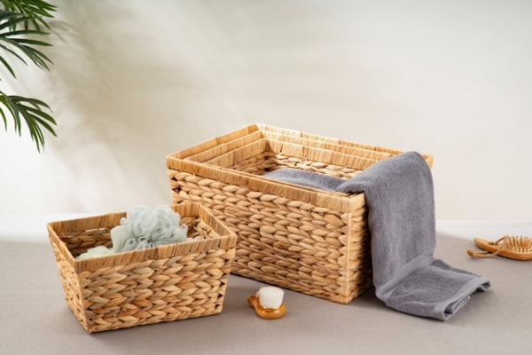 ECHTWERK Aufbewahrungskorb Rechteckiger Flechtkorb (Set, 4 St), aus Wasserhyazinthe, handgeflochten