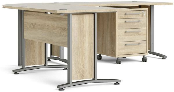 Dmora Schreibtisch Agerato, Mehrzweckschreibtisch, Bürotisch für PC, Eckschreibtisch, 230x200 h75 cm, Grau und Eiche