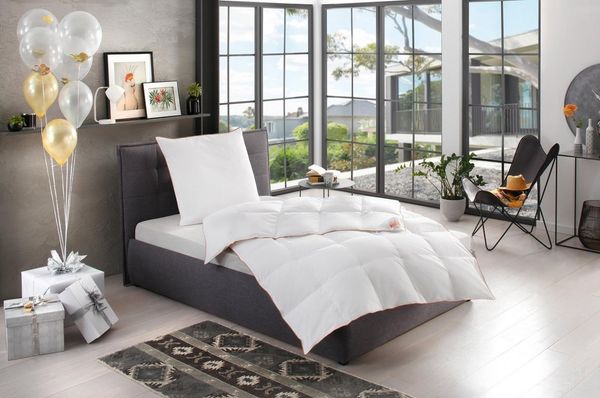 RIBECO Daunenbettdecke + Kopfkissen Ella, Füllung: Bettdecke: 90% Daunen, 10% Federn, Kopfkissen: 90% Federn, 10% Daunen, Bezug: 100% Baumwolle, zum Top-Preis!