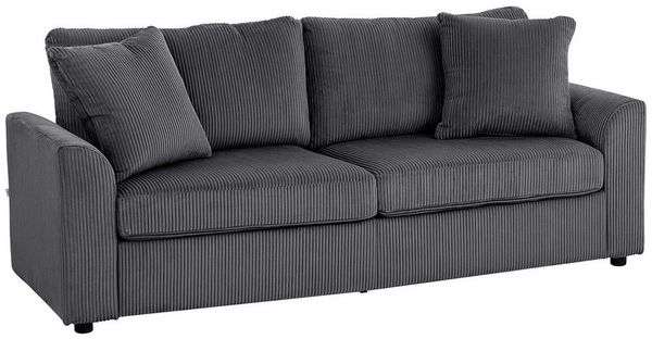 HOMCOM 3-Sitzer mit Zierkissen, Cordsofa, 212 cm breit, Couch 1 Teile, für Wohnzimmer, Schlafzimmer, Dunkelgrau