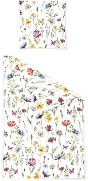 Bierbaum Seersucker Bettwäsche 155x220 Wiesenblumen Schmetterling 4108-90