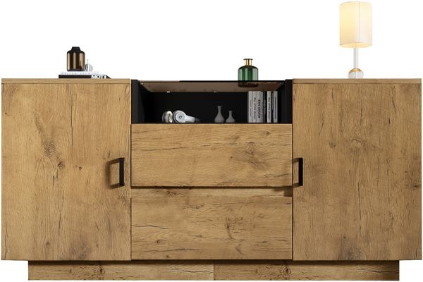 Kommode B 140 x T 40 x H 70 cm in Eicheoptik mit ESG-Glas, 2 Schubladen, 2 Türen und offenem Fach Bild 7