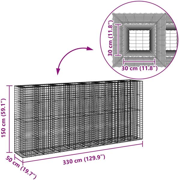 vidaXL Gabionen Hochbeet 4 pcs Silber 330 x 50 x 150 cm 3422236 Bild 10