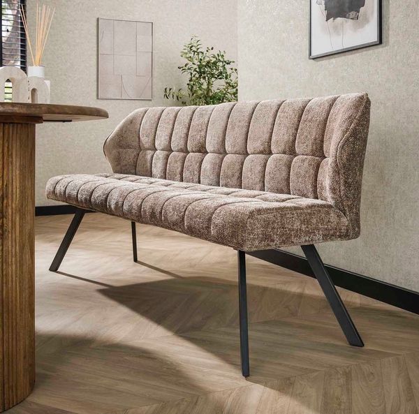 LEVEN Lifestyle Polsterbank RIGO Set Esstischbank + 2 Armlehnstühle weicher Chenille Stoff, Set 3 teilig - bestehend aus Sitzbank 180 cm und 2 Drehstühlen