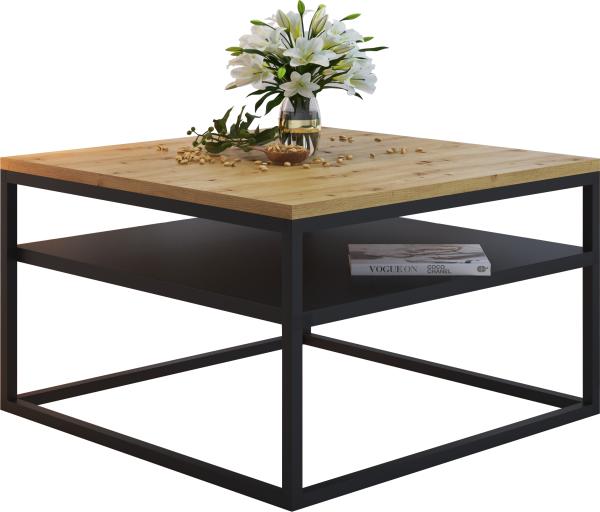 Domando Couchtisch Osimo Industrial für Wohnzimmer Breite 70cm, pulverbeschichtetes Metallgestell in Schwarz und Artisan Eiche