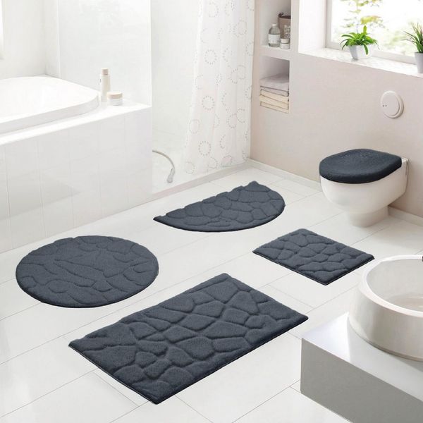 Grund Badematte Ashtar, Badvorleger, Badezimmer Teppich, 3D-Design, Höhe 20 mm, rutschhemmend beschichtet, schnell trocknend, Polyester, rechteckig, Hoch-Tief-Design mit organischer Steinoptik, Made in Europe