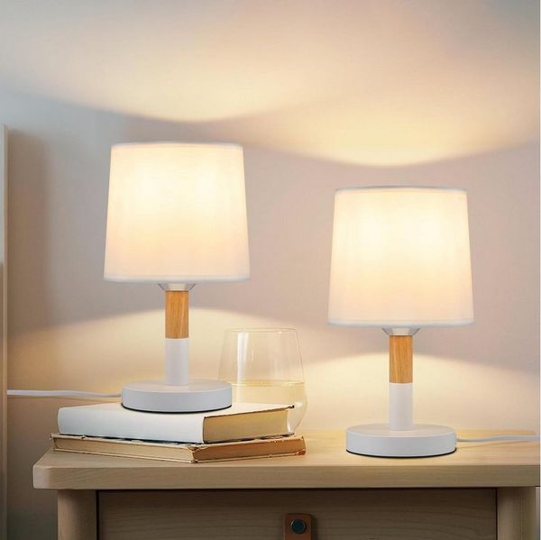 Nettlife Nachttischlampe Holz E27 Wohnzimmer Landhausstil Nachttischleuchte, mit Kippschalter, ohne Leuchtmittel, für Schlafzimmer Wohnzimmer Esszimmer
