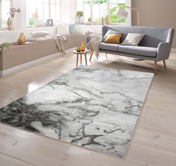 TeppichHome24 Teppich Marmorteppich mit Glanzfasern in Grau, rechteckig