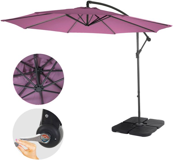 Ampelschirm Acerra, Sonnenschirm Sonnenschutz, Ø 3m neigbar, Polyester/Stahl 11kg ~ lavendel-rot mit Ständer