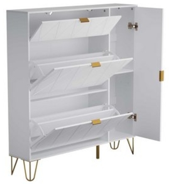 UEV Schuhschrank mit 2 Klappen und 2 Türen Schuhregal Schuhkipper mit Kippsicherung (Schuhkommode im Flur Diele,Trennwand verstellbar, 110x24x120cm) platzsparend, Für verschiedene Schuhtypen geeignet Bild 6