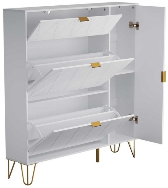 UEV Schuhschrank mit 2 Klappen und 2 Türen Schuhregal Schuhkipper mit Kippsicherung (Schuhkommode im Flur Diele,Trennwand verstellbar, 110x24x120cm) platzsparend, Für verschiedene Schuhtypen geeignet Bild 4