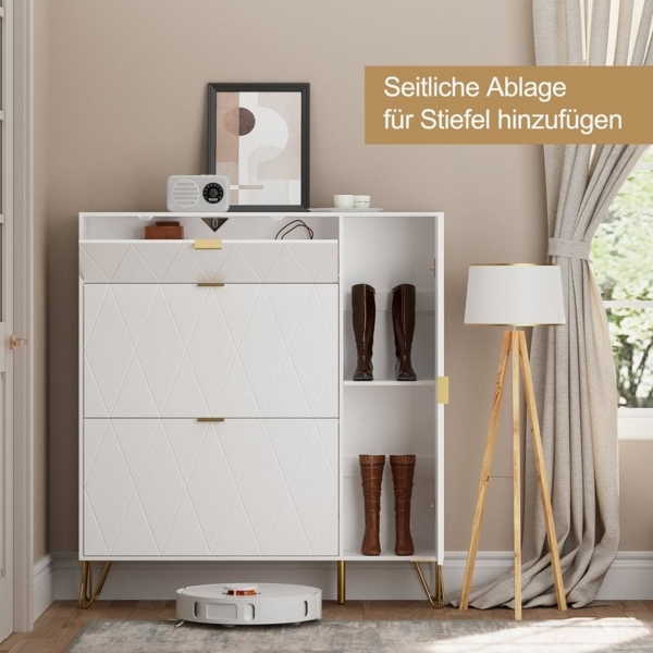 UEV Schuhschrank mit 2 Klappen und 2 Türen Schuhregal Schuhkipper mit Kippsicherung (Schuhkommode im Flur Diele,Trennwand verstellbar, 110x24x120cm) platzsparend, Für verschiedene Schuhtypen geeignet Bild 3