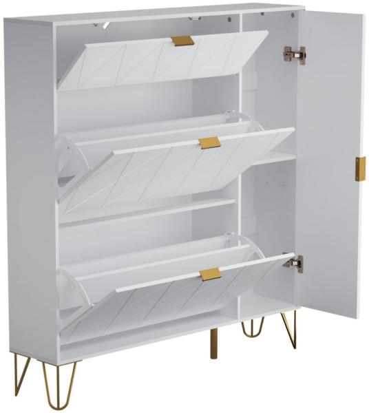 UEV Schuhschrank mit 2 Klappen und 2 Türen Schuhregal Schuhkipper mit Kippsicherung (Schuhkommode im Flur Diele,Trennwand verstellbar, 110x24x120cm) platzsparend, Für verschiedene Schuhtypen geeignet Bild 1