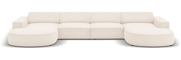 Micadoni Panorama-Sofa Jodie 6-Sitzer runde Recamiere Chenille Haga Helles Beige