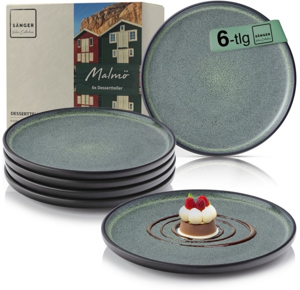 SÄNGER Teller Set Malmö, (6 St), Dessertteller Set, Steingut, Handmade, Blau-Schwarz, VALUE COLLECTION
