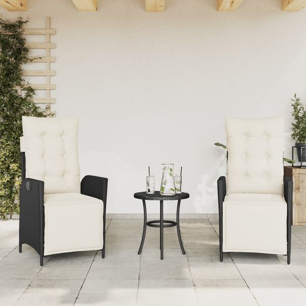 vidaXL Gartensessel mit Fußteil 2 Stk. Verstellbar Schwarz Poly Rattan 365288