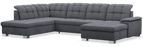 Selsey 'Jamaal' Wohnlandschaft mit Schlaffunktion und Stauraum rechtsseitig, Velours hydrophob, dunkelgrau