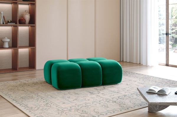 Polsterhocker Designerhocker DARCY 128x85 cm in Stoff Salvador Flaschengrün