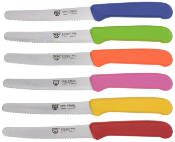 GRÄWE | Tafelmesser 6 Stück | Messerset zum Schneiden | mit einseitigem Wellenschliff | ideales Brötchenmesser zum Frühstück | Bunt
