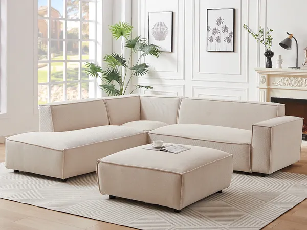 Vente-unique - BORORE Sofa SamtStoff Beige - B 95 cm231 cm x H 44 cm75 cm x L 95 cm256 cm